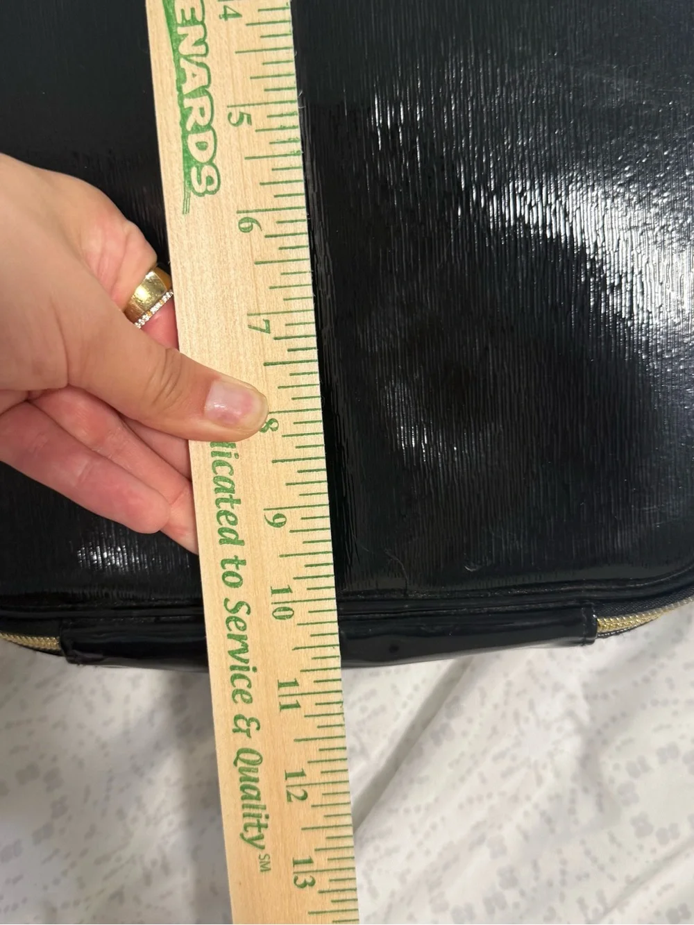 Lancome Black Patent Round Cosmetic Case with Top Handle